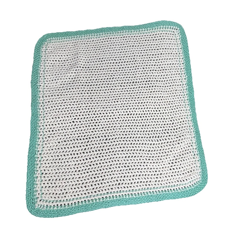 Handmade Crochet‎ Baby Blanket Afghan  Antique White Green Border Neutral New